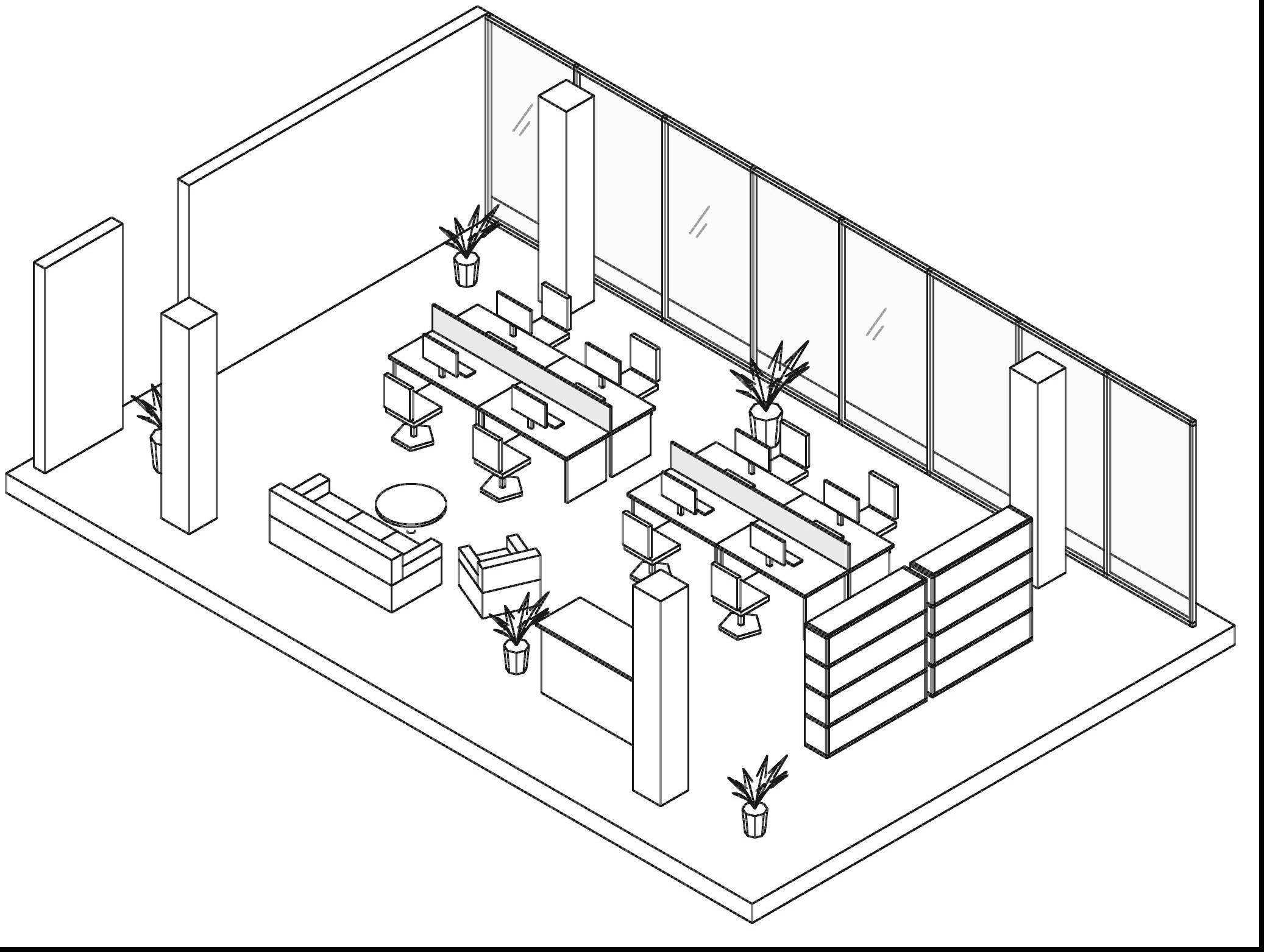 Berlin Office Building - open office, axonometric